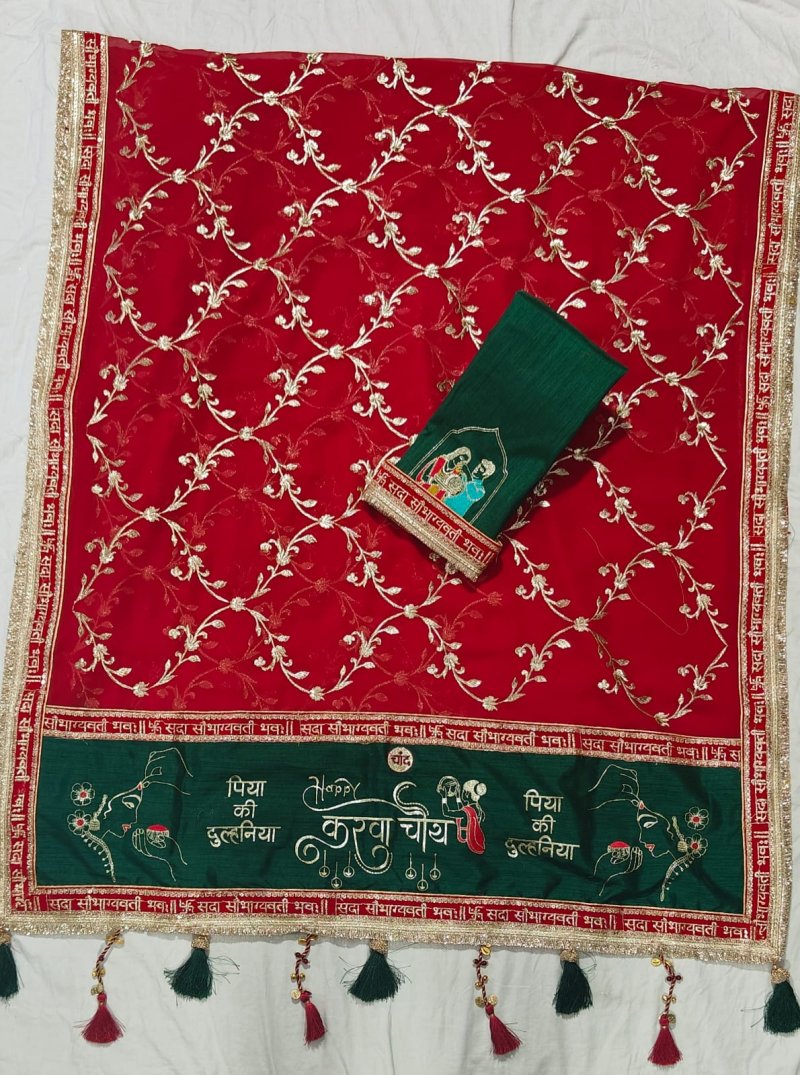 Tew Soft Georgette Zari Sequance Work Karva Chauth Special Saree